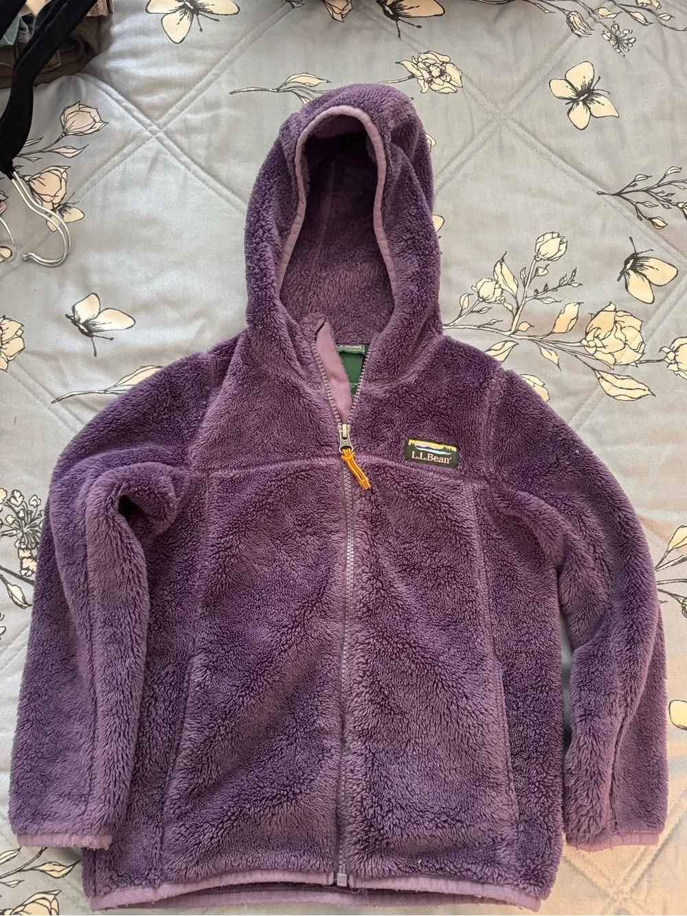 L.L.Bean Kids Hi-Pile Fleece Hooded Jacket Purple Full Zip Size M 5-6